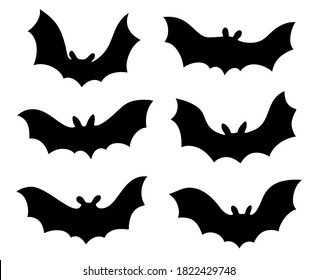 Set of flying bat silhouettes