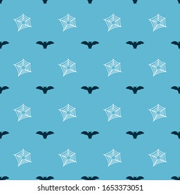 Set Flying bat  and Spider web  on seamless pattern. Vector