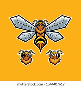 Set of flying bee logo mascot