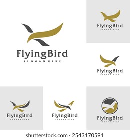 Set of Flying Bird logo design concept template. Eagle logo vector illustration