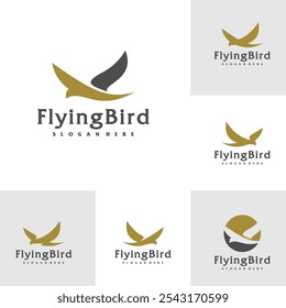 Set of Flying Bird logo design concept template. Eagle logo vector illustration