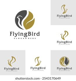 Set of Flying Bird logo design concept template. Eagle logo vector illustration