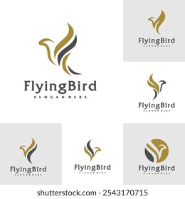 Set of Flying Bird logo design concept template. Eagle logo vector illustration