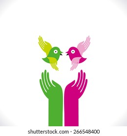 set of flying bird over hand, this graphics also represents caring of birds, nature