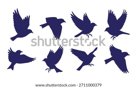 Set Of Flying Bird Silhouettes Symbolizing Freedom And Peace, Perfect For Nature Themes And Decor