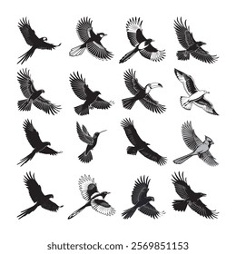  set of flying birds. Elegant Flying Bird Silhouette Bundle.