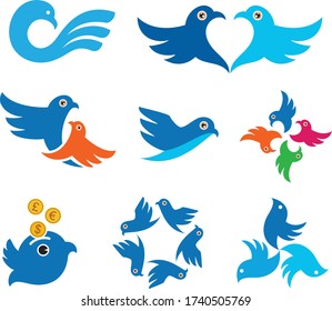 Set of flying birds logo vector