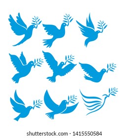 Set of flying birds sign isolated on white.