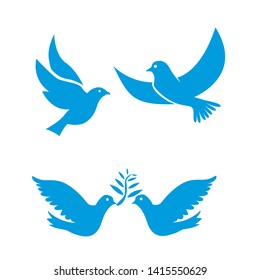 Set of flying birds sign isolated on white.