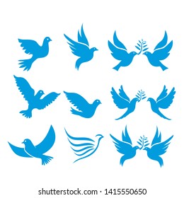 Set of flying birds sign isolated on white.