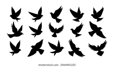 A Set of Flying Birds Silhouettes