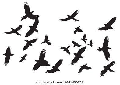 Set of flying birds Vector silhouettes