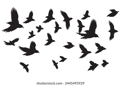 Set of flying birds Vector silhouettes