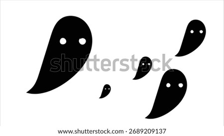 Set of Flying Black Ghost Shapes and Silhouettes