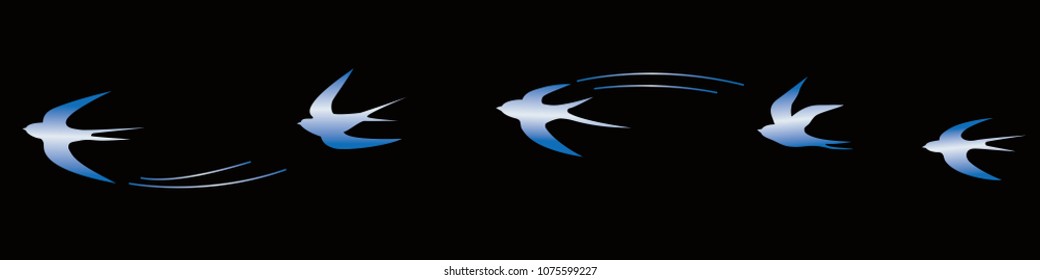 Set of flying blue birds vector illustrations