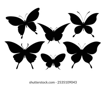 Set of Flying Butterfly Silhouettes – Elegant and Simplified Butterfly Vector Icons.