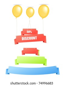 Set of flying colorful information banners