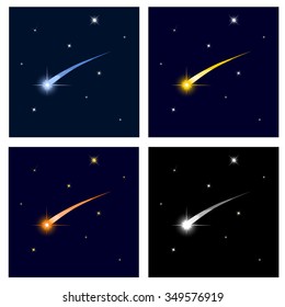 Set of flying comets, vector graphic