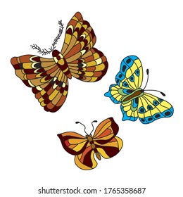 Set of flying decorative butterflies. Vector illustration