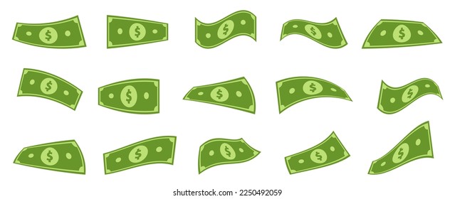 Set of Flying dollar bill.3d cash .Flying Money.Vector Illustration