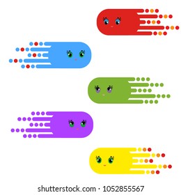 A set of flying fantastic characters of bright colors. Simple flat vector illustration isolated on white background.