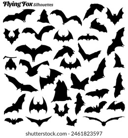 Set of flying fox animal illustration silhouettes