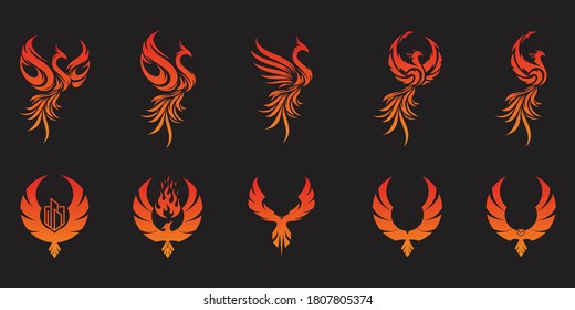 Set of flying phoenix logos. Vector logo design templates.