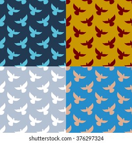 Set of flying pigeons seamless pattern. Flock of dove. Texture of birds. Fabric ornaments 