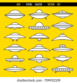 Set of flying saucer simple shapes. Set of vector ufo silhouettes. Vector illustration for your graphic design.