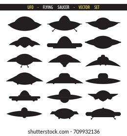 Set of flying saucer simple shapes. Set of vector ufo silhouettes. Vector illustration for your graphic design.