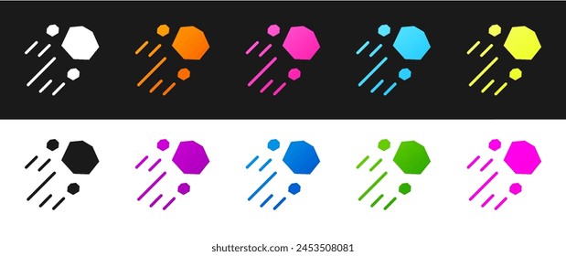 Set Flying stone icon isolated on black and white background.  Vector