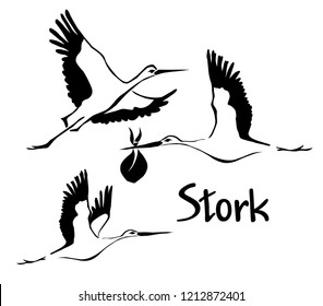 Set Flying stork. Vector