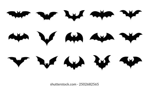 Set of flying vampire bat silhouettes vector icon for Halloween party 