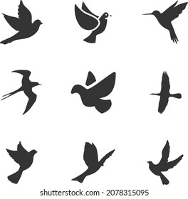 Set of flying Vector birds icon collection