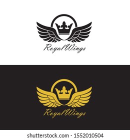 conjunto de emblemas de la corona alada voladora aislados sobre fondo blanco y negro
