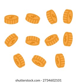 Set of flying yellow coins three demensional. Money clip art for business and payments
