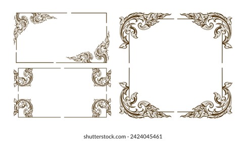 Set fo Line Thai frame vector, Eastern style, Golden outline floral border, decorative adornment for invitations and greeting cards. EPS 10, Vector.