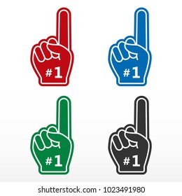 Set foam finger. Number 1, glove with finger raised flat, fan hand. Vector icon.