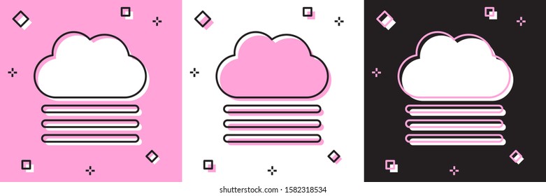 Set Fog and cloud icon isolated on pink and white, black background.  Vector Illustration