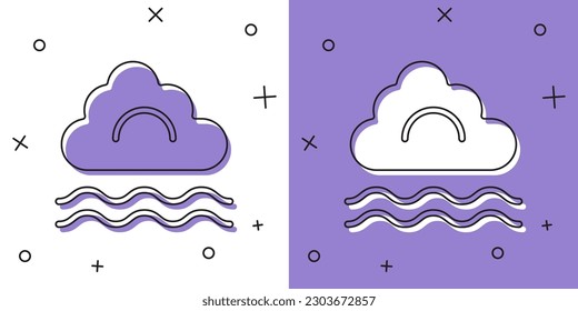 Set Fog and cloud icon isolated on white and purple background.  Vector