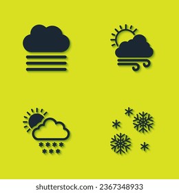 Nebel und Wolke setzen, Schnee, Wolke mit Schneelicht und Wind Wetter Symbol. Vektorgrafik