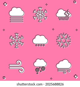 Set Fog and cloud, Snowflake, Cloud with rain lightning, snow and  icon. Vector