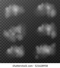 Set Fog or smoke isolated transparent special effect. White vector cloudiness, mist or smog background. Vector illustration