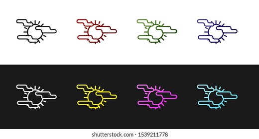 Set Fog and sun icon isolated on black and white background.  Vector Illustration