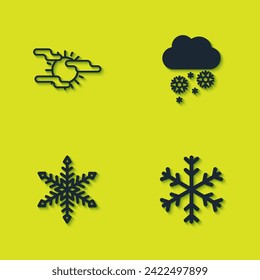 Set Fog and sun, Snowflake,  and Cloud with snow icon. Vector