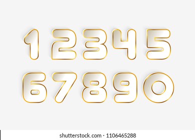 Set of foil numbers from 1 to 0 cuting paper for anniversary, new year logo celebration signs. Abstract papercut shapes. Vector trendy modern minimalism style. Golden sparkling texture. Gold Numbers