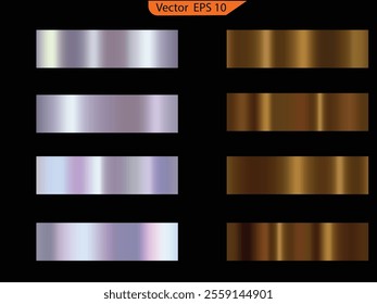 Set of  foil texture background. Holographic and golden foil texture background set. Realistic silver, gradient mesh. High resolution.