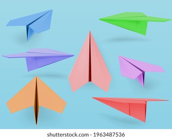 set of fold paper airplane inculde side and front view. vector illustration