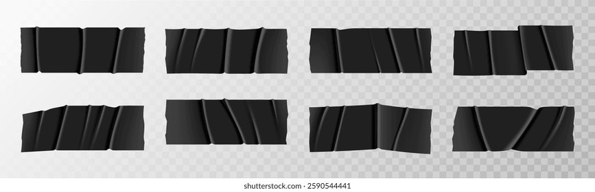 Set of Folded Black Tape Strips Vector Set