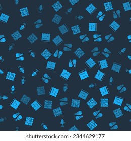 Set Folded map, Aquarium, Rubber flippers for swimming and Fishing lure on seamless pattern. Vector